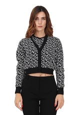 Women's Dolphin Cardigan Jacquard Mist Sweater, Zb2_Black/Ivory, XXS Women's Dolphin Cardigan Jacquard Mist Sweater, Zb2_Black/Ivory, XXS