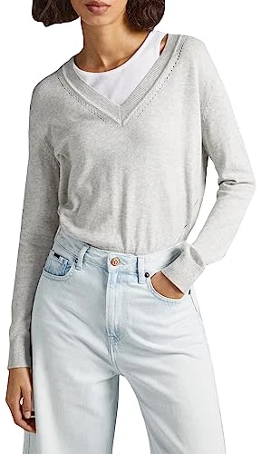 Women's Donna V Neck Pullover Sweater, Grey (Light Grey Marl), XS