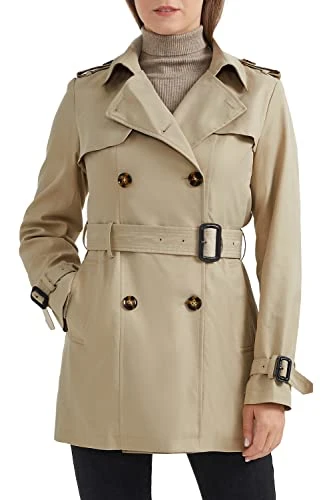 Women's Double Breasted Trench Coat Windbreaker Jacket with Belt Khaki XL