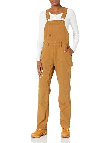 Women's Double Front Bib Overalls, Rinsed Brown Duck, XL