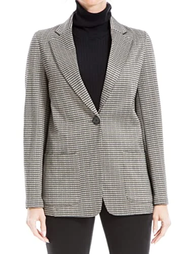 Women's Double Knit Blazer, Black/Taupe Glen-651, M
