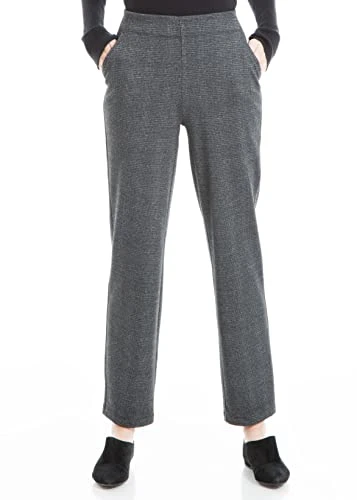 Women's Double Knit Slim Trouser Pants, Black/Charcoal Marled Mini Houndstooth-ym-ab200505, Large