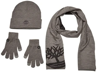 Women's Double Layer Scarf, Cuffed Beanie & Magic Glove Gift Set Hat, Mottled Light Grey, One Size