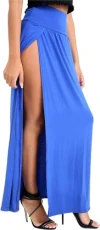 Womens Double Split Maxi Long Skirt Ladies Plain Basic Two Side Slit - Royal Blue - 12-14