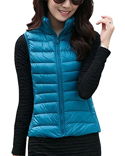 Women's Down Gilet Coat Vest Ultra Light Weight Packable Puffer Jacket Lake Blue 2XL