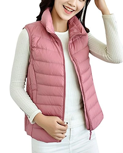 Women's Down Gilet Coat Vest Ultra Light Weight Packable Puffer Jacket Pink XL