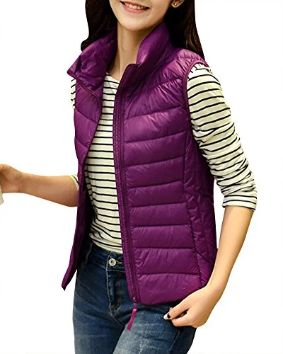 Women's Down Gilet Coat Vest Ultra Light Weight Packable Puffer Jacket Purple Red 2XL