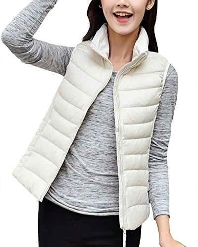 Women's Down Gilet Coat Vest Ultra Light Weight Packable Puffer Jacket White S