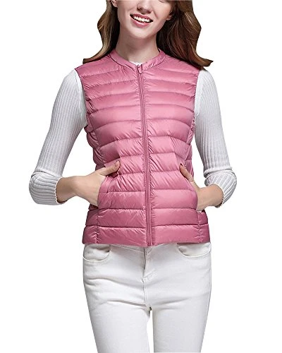 Women's Down Gilet Puffer Jacket Coat Vest Packable Ultra Light Weight Pink XL