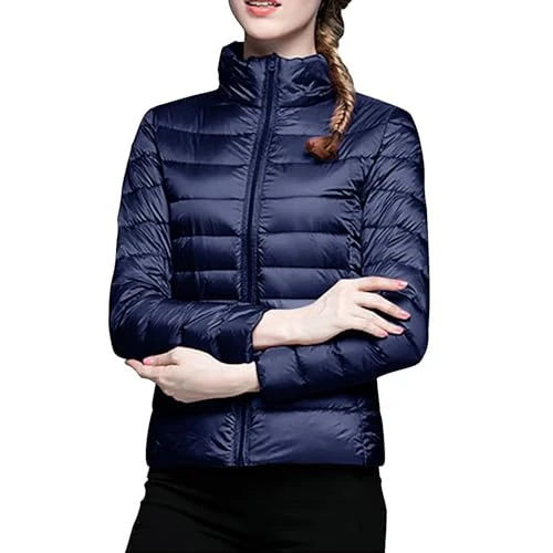 Women's Down Jacket, 100 g, Short Winter Jackets, Lightweight and Pockets, Slim Windproof Jackets with Zip, Plus Size Women's Winter Jacket, Removable and Pockets, Marina, XL