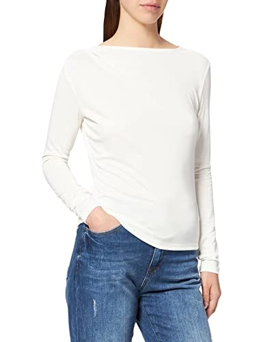 Women's Draped Long Sleeve Top Shirt, Off White, 2X-Small