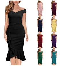Womens Dresses Evening Dresses for Women Elegant Womens Summer Casual Wrap Dress Round Neck Party Midi Dresses Floor Length Chiffon EveningDresses Party Bohemian,Red,L