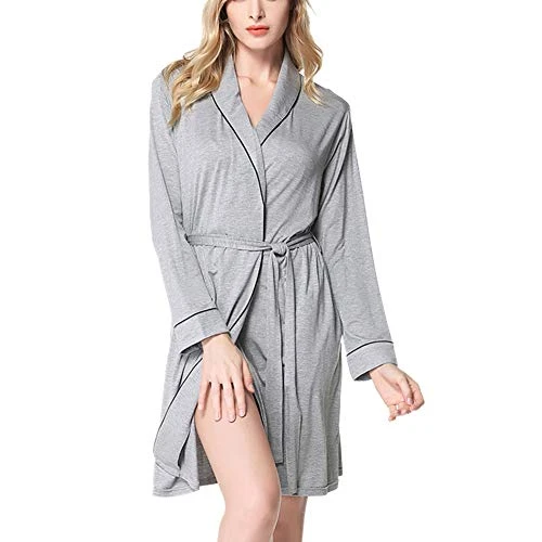 Women's Dressing Gown, Lightweight Long Sleeve Kimono Robe Bathroom Lounge Nightdress (Grey,XL)