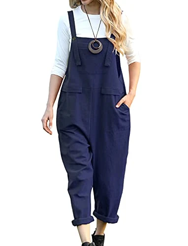 Women's Dungarees Loose Casual Plus Size Lightweight Sleeveless Overall Long Jumpsuit Playsuit Trousers Pants Dungarees (XL PV9UK Navy)
