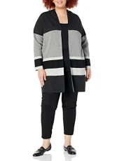 Women's Duster Stripe Cardigan-grey Combo Sweater, 2X