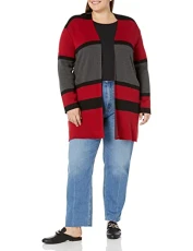 Women's Duster Stripe Cardigan Sweater, Dp.Rose Slip, 2X