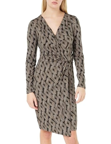 Women's Earla Long Sleeve Wrap Dress, 9000P Black Print, XL