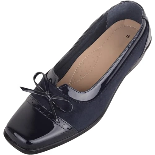 Womens East Slip On Lightweight Smart Formal Court Shoe with Contrasting Toe Cap and Trim - Navy - U