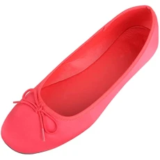 Womens Easy Slip On Satin Look Bow Ballerina Pumps Shoes - Red - UK 5