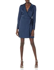 Women's Eco Long Sleeve Adair Wrap Dress, Secret Blue, XS