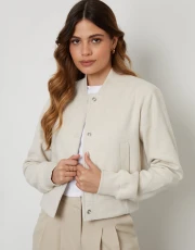 Women's Ecru Brushed Cropped Bomber Jacket