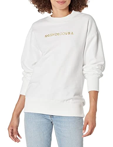 Women's Effortless Crew Neck Fleece Top Sweatshirt, White, Medium