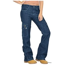 Womens Elasticated High Waist Jeans for Women UK Destoryed Flare Jeans Button Wide Leg Denim Cargo Pants Ladies Soft Jeans Plus Size Denim Straight Trousers with Pockets(Dark Blue,XL)