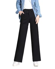 Womens Elasticated Trouser Stretch Waist Casual Trousers Straight Wide Leg Pants Black 3XL Womens Elasticated Trouser Stretch Waist Casual Trousers Straight Wide Leg Pants Black 3XL