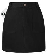 Women's Elegant A ine Suede Midi Skirt with Pockets Elastic Waist Black L