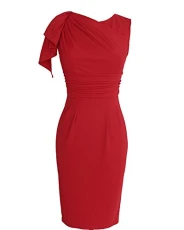Women's Elegant Butterfly Sleeve Slim Wrap Bodycon Pencil Business Dress Red S