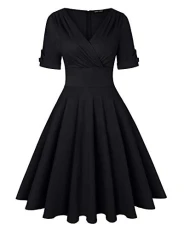Women's Elegant Casual Half Sleeve Wrap Dress Retro V-Neck A Line Work Swing Dresses (Black,Size XXL) Women's Elegant Casual Half Sleeve Wrap Dress Retro V-Neck A Line Work Swing Dresses (Black,Size XXL)
