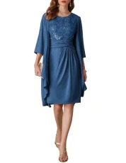 Women's Elegant Dress Suit for Wedding Chiffon Cover up+Crew Neck Wrap Dress Special Ocassion Grey Blue Size 16 Women's Elegant Dress Suit for Wedding Chiffon Cover up+Crew Neck Wrap Dress Special Ocassion Grey Blue Size 16
