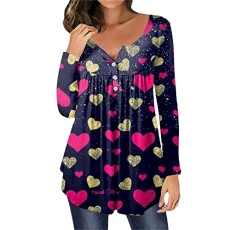 Women's Elegant Sweatshirt O-Neck Long Sleeve Top Long Sleeve Love Print Top T-Shirt Women's O-Neck Long Sleeve Casual Tops, c, M
