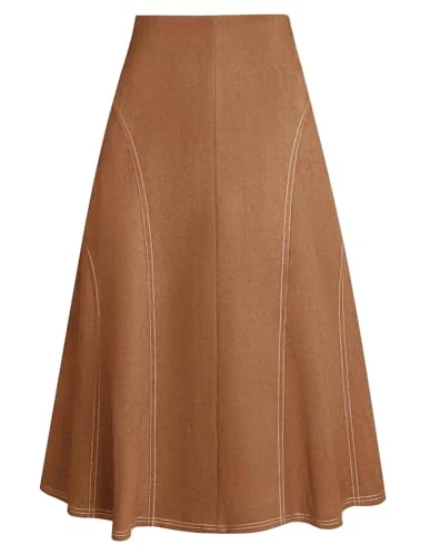 Women's Elegant Thickened Suede Midi Skirt A-Line Skirt Faux Suede High Waisted Bodycon A-Line Midi Skirts Brown L
