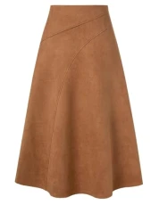 Women's Elegant Thickened Suede Midi Skirt A ine Skirt Faux Suede High Waisted Bodycon A ine Midi Skirts Brown XL