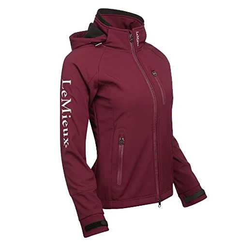 Women's Elite Soft Shell Jacket in Burgundy with Adjustable Cuffs and Detachable Hood - Horse Riding