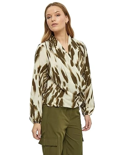 Women's Elly Long Sleeve Wrap Blouse, 5168P Beech Green Pr, 34