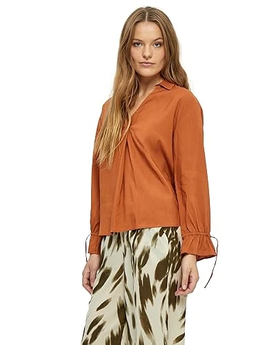 Women's Elvan V-Neck Long Sleeve Blouse, 5351 Glazed Ginger, 40