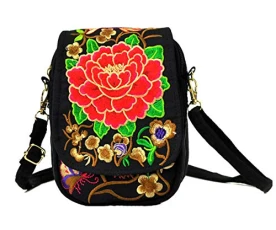 ® Womens Embroidered Flowers Cross Body Bag Small Crossbody Phone Shoulder Bags Ethnic Style