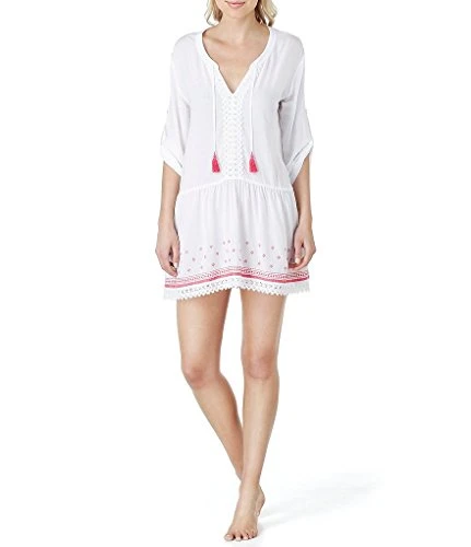Women's Embroidered Lounge Sleepshirt Tunic - White -