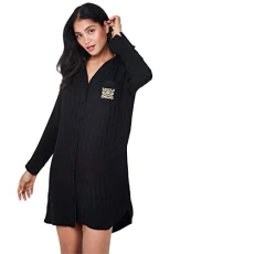 Womens Embroidered Patch Nightdress Black 12 (M)