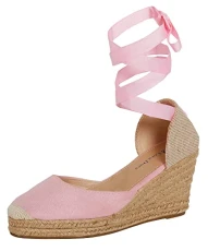 Womens Espadrille Wedge Sandals Ladies Strappy Hessian Wedges Summer Shoes Ankle Tie Leg Straps Pink