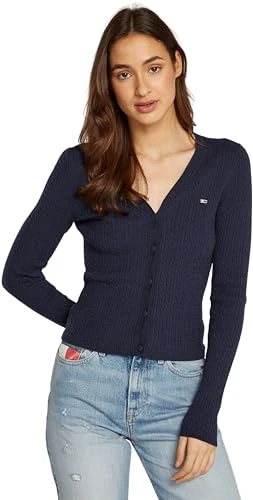 Women’s Essential Cable Knit Cardigan with Button Placket, Blue (Dark Night Navy Melange), XL