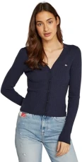 Women’s Essential Cable Knit Cardigan with Button Placket, Blue (Dark Night Navy Melange), XL