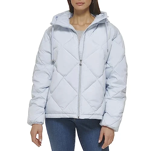 Women's Essential Diamond Quilted Jacket Down Outerwear Coat, Arctic Ice, XL