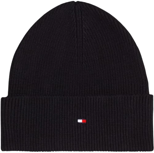 Women’s Essential Flag Knitted Beanie with Logo, Black (Black), One Size
