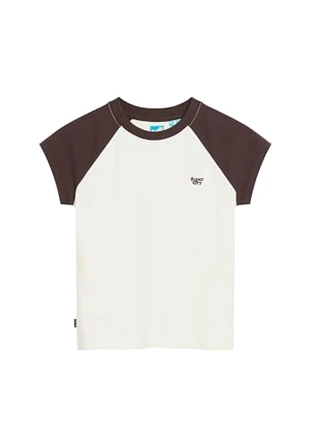 Women's Essential Logo Raglan Slub Tee C4-Basic Non-Printed T Shirt (W), Dark Brown/Off White, 16 (XL)