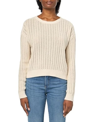 Women's Essential Open Stitch Crew Neck Jeans Sweater, Light City Khaki, XS