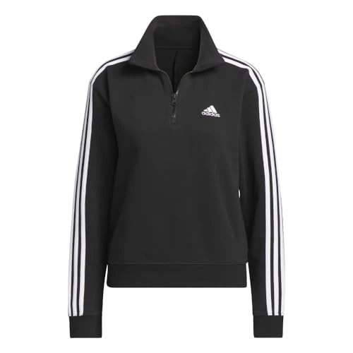 Women's Essentials 3-Stripes Quarter-Zip Sweatshirt, Black/White, Medium