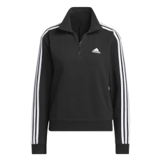 Women's Essentials 3-Stripes Quarter-Zip Sweatshirt, Black/White, Medium Women's Essentials 3-Stripes Quarter-Zip Sweatshirt, Black/White, Medium